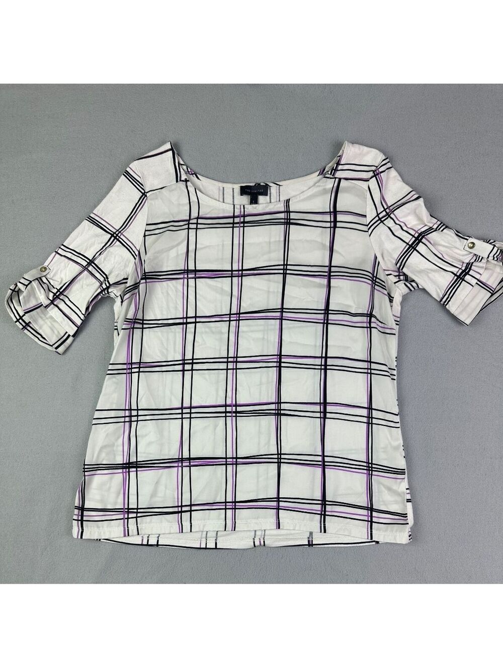 The Limited Plaid Puffed Sleeve Top L | Y2K Purple Black Checkered | VTG 90s
